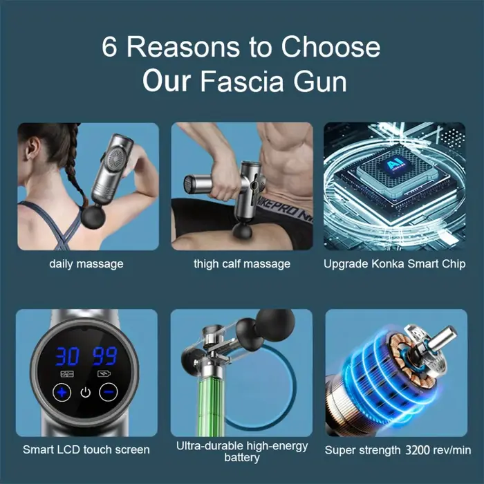 Pistolet de Massage Portable à vibrations pour Fascia, pour le corps, le cou, le dos, Relaxation mus