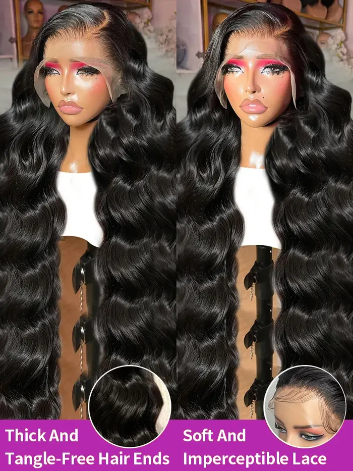 Perruque Lace Front Wig Body Wave sans colle pour femme, cheveux naturels, pre-à-porter, 13 age HD,