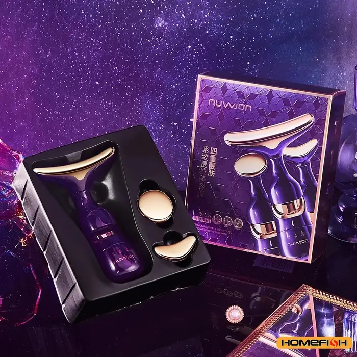 Système de beauté pour le visage HOMEFISH, appareil 3-en-1 avec vibration sonique et luminothérapie 