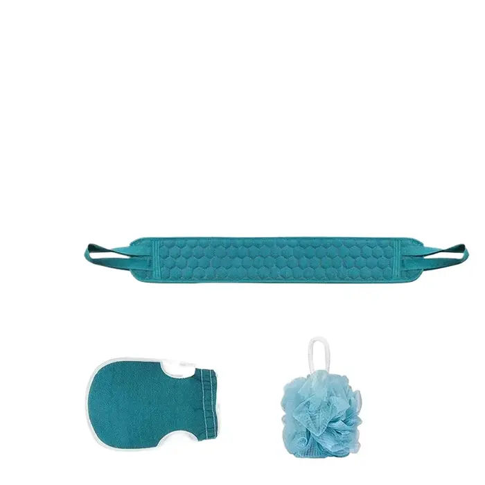Ensemble de soins exfoliants pour le corps comprenant un gant de bain, une éponge loofah et une épon