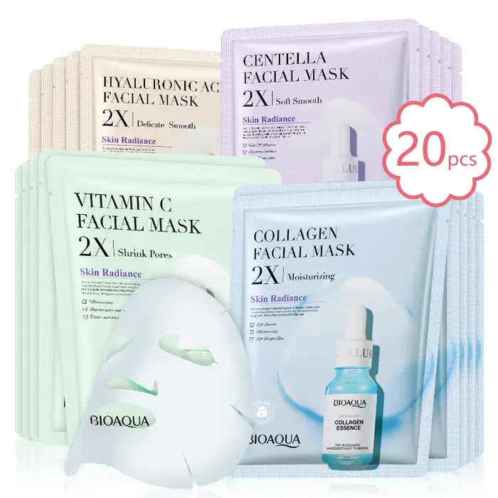 20 pièces BIOAQUA Centella collagène masque Facial VC hydratant rafraîchissant feuille masques acide hyaluronique