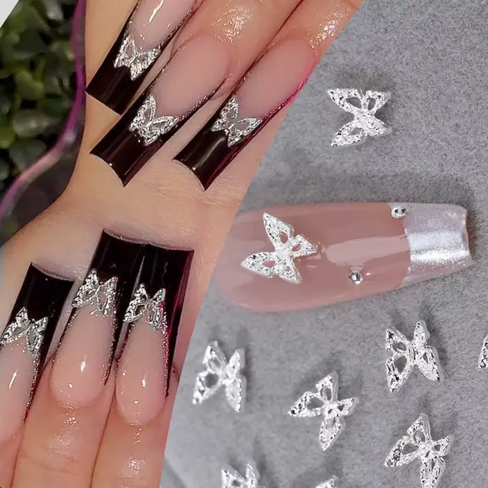 Breloques pour ongles en strass papillon creux 3D, 20 pièces, breloques de luxe, ailes en diamant or