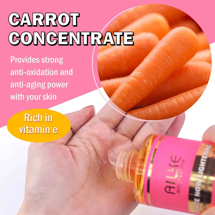 AILKE Sérum de carotène biologique huile corporelle éclaircissante, peau lisse, hydratant, avec vita