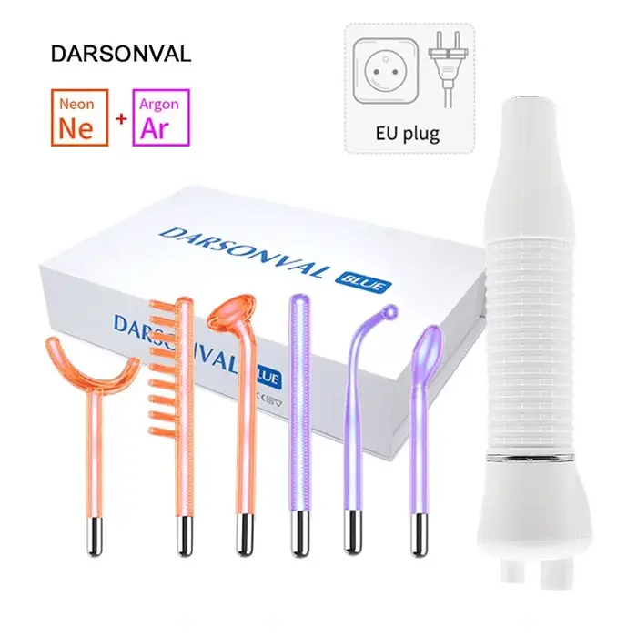 Darsonval-Machine qualifiée ale portable pour la thérapie de la peau avec 6 baguettes néon et argon,