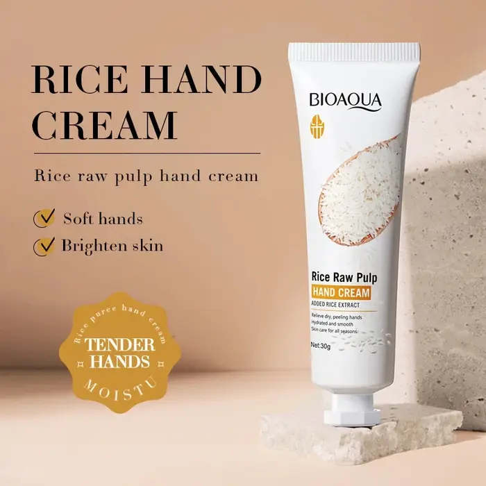BIOAOUA Crème pour les mains en pulpe brute de riz hydratante éclaircissante anti-fissuration 30g