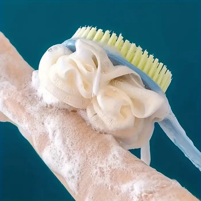Brosse de douche double face à poils doux et manche long pour le frottement du dos