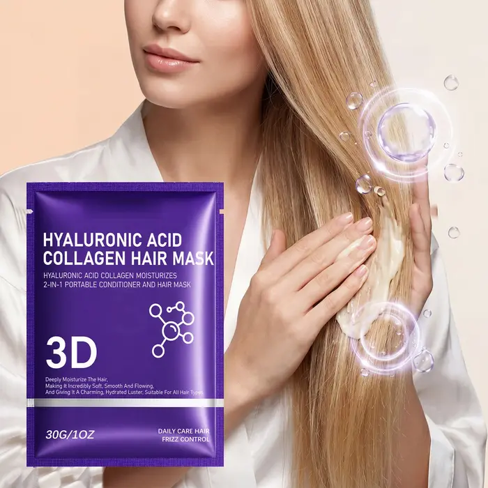 Masque capillaire au collagène et à l'acide hyaluronique 30g – Traitement revitalisant en profondeur pour cheveux secs