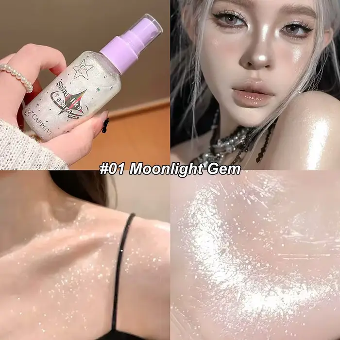 Spray de paillettes pour le corps, liquide surligneur scintillant en diamant, bronzant de Champagne 