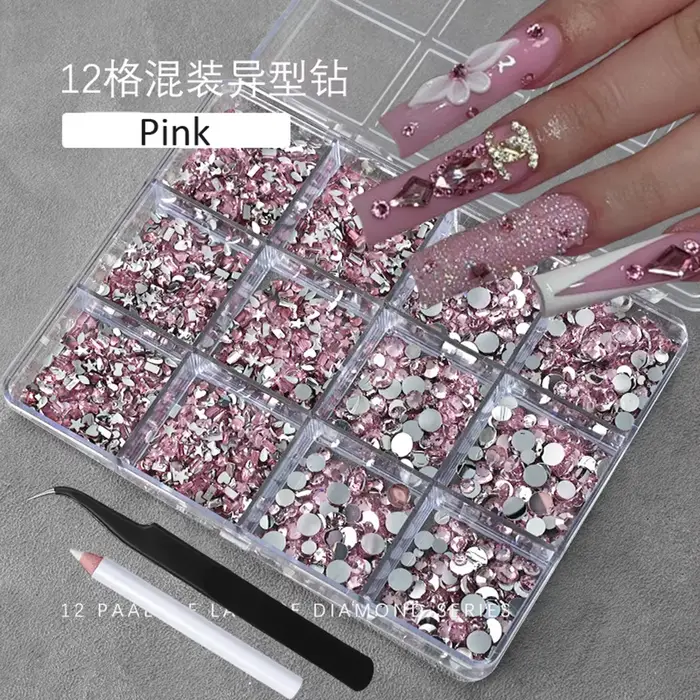 12 grilles 3D Champagne or Nail Art strass multi-formes Flatback cristal diamant breloques pour ongl