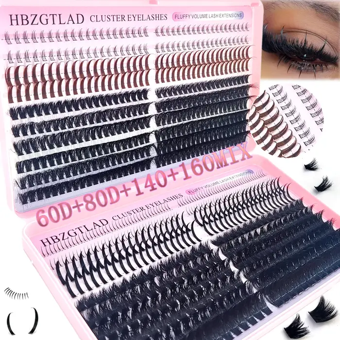 HBZGTLAD 60D/80D/100D/140D/160D grappes de cils avec cils inférieurs et pointus bricolage fée manga 