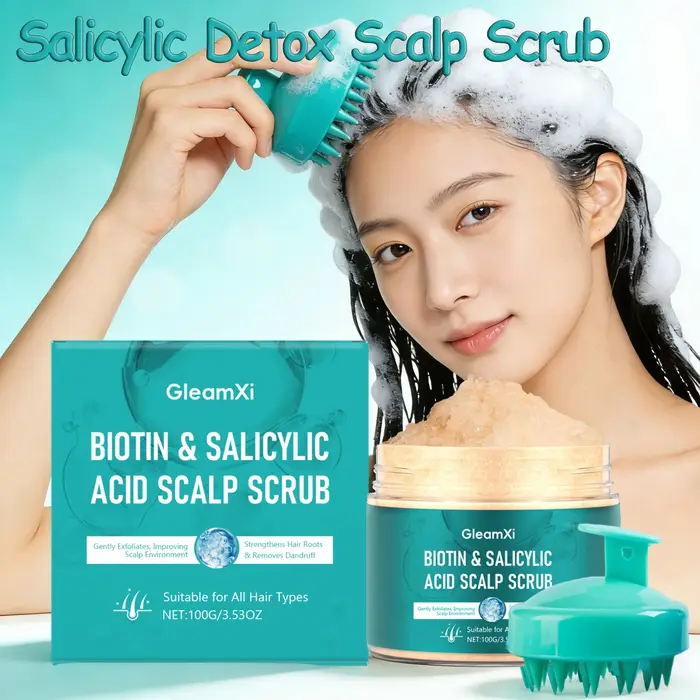 Gommage Détoxifiant au Salicylique pour le Cuir Chevelu avec Brosse de Massage – Nettoyage en Profondeur