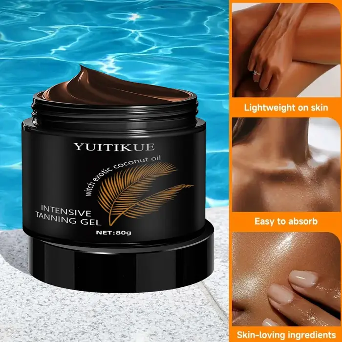 ​ ​ YUITIKUE Gel Bronzant Intensif 80g avec Huile de Noix de Coco - Brillant Naturel Rapide, Hydrata