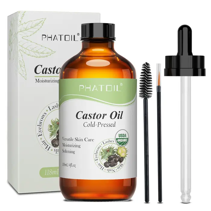 PHATOIL Huile de ricin biologique pressée à froid 118 ml/236 ml 100% naturelle Huiles