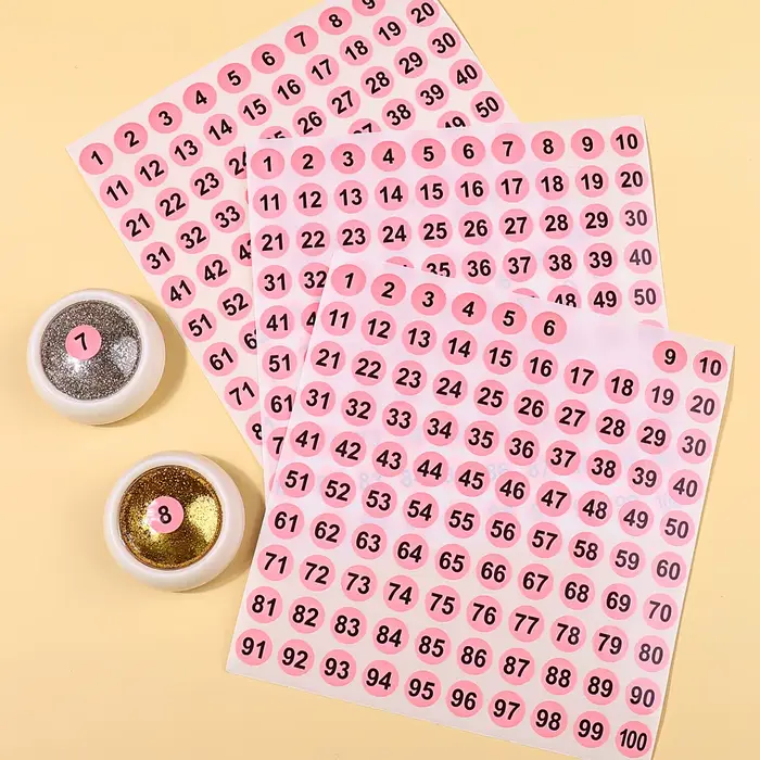 Étiquette autocollante numéro rose étanche pour vernis à ongles, marquage de vernis Gel de couleur,