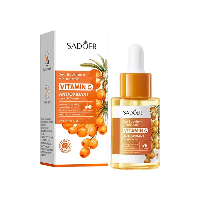 SADOER Sérum pour le visage à la vitamine C à l'argousier : Essence éclaircissante anti-âge réparatr