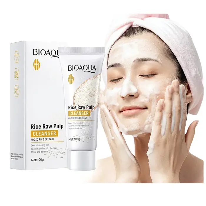 BIOAOUA nettoyant au riz pulpe brute contrôle de l'huile hydratant nettoyage en profondeur soin peau