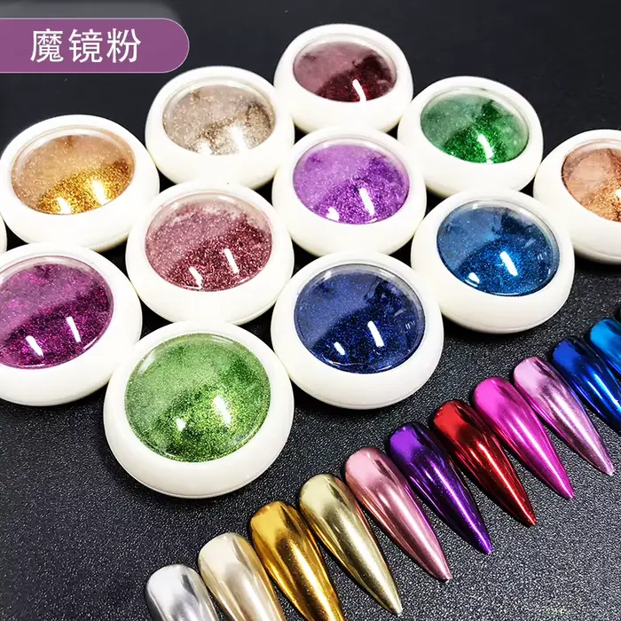 Miroir à ongles chromé scintillant, poussière colorée holographique, effet métallique, poudre pigmen
