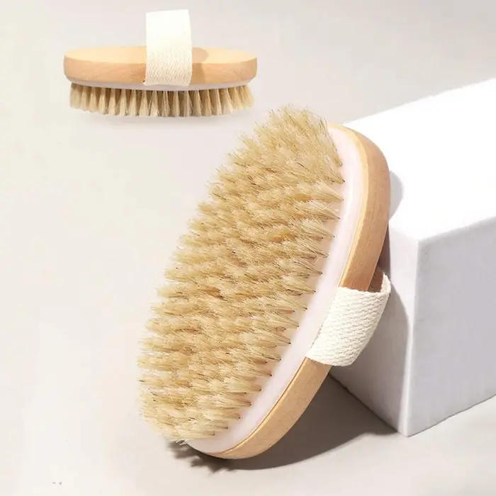 Brosse corporelle pour peau sèche et humide, poils naturels de porc, exfoliante, pour massage corpor