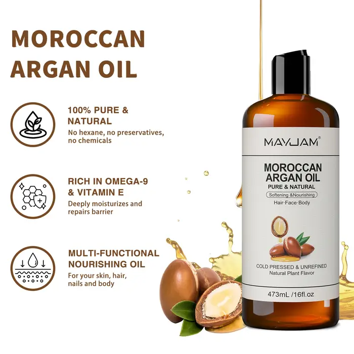 Huile d'Argan Marocaine Pure et Naturelle MAYJAM pour Massage du Visage