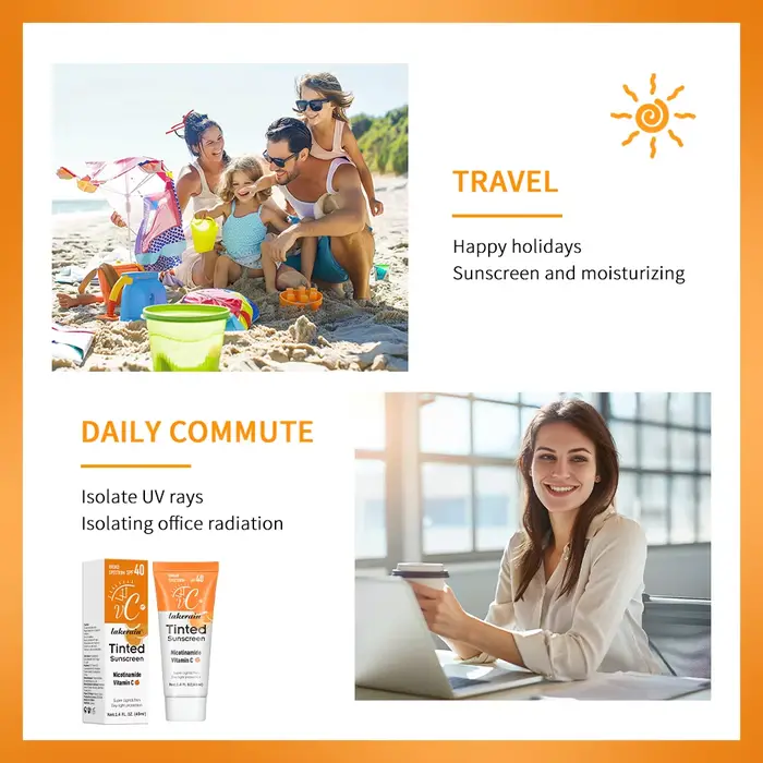 Crème solaire teintée à la vitamine C avec protection