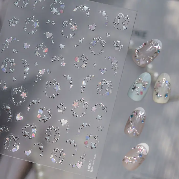 Autocollants pour ongles de rêve métallique, couleur magique scintillante, nœuds d'étoiles, guirland