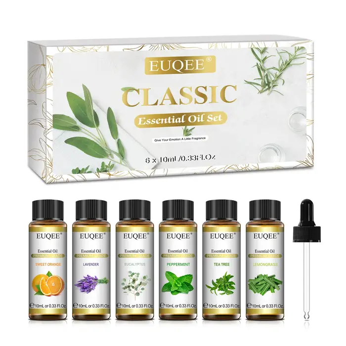 EUQEE huiles essentielles Set 6 bouteilles 10ml huiles d'aromathérapie naturelles pures pour diffuse