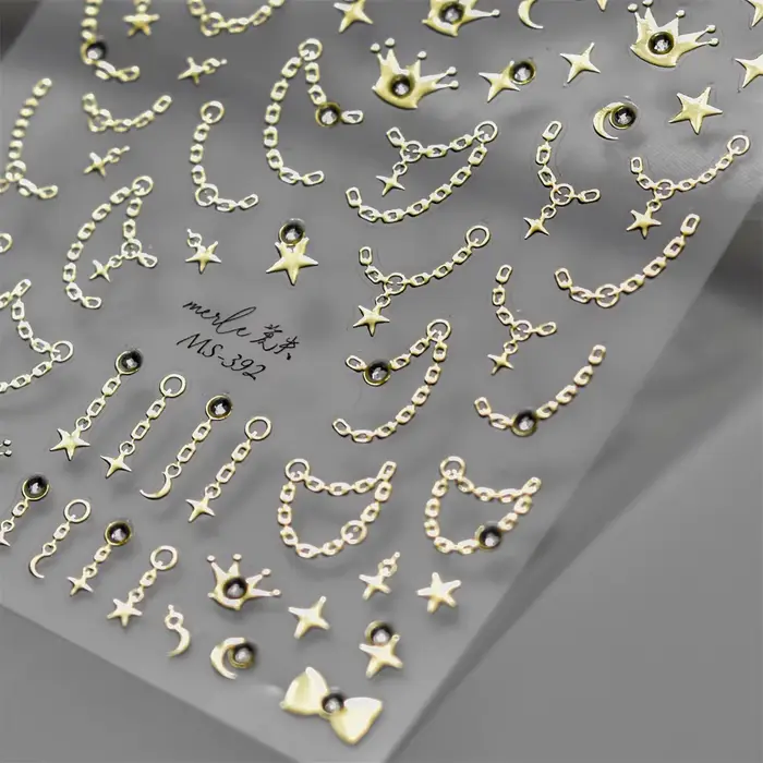 Autocollants pour ongles en chaîne étoile diamant 5D, 1 pièce, or argent, auto-adhésifs, décorations