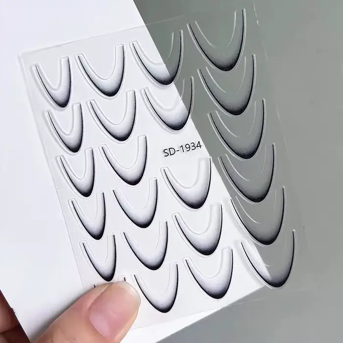 Autocollants 3D pour Nail Art, ligne dégradée française, auto-adhésifs, blanc + noir, pochoir de con
