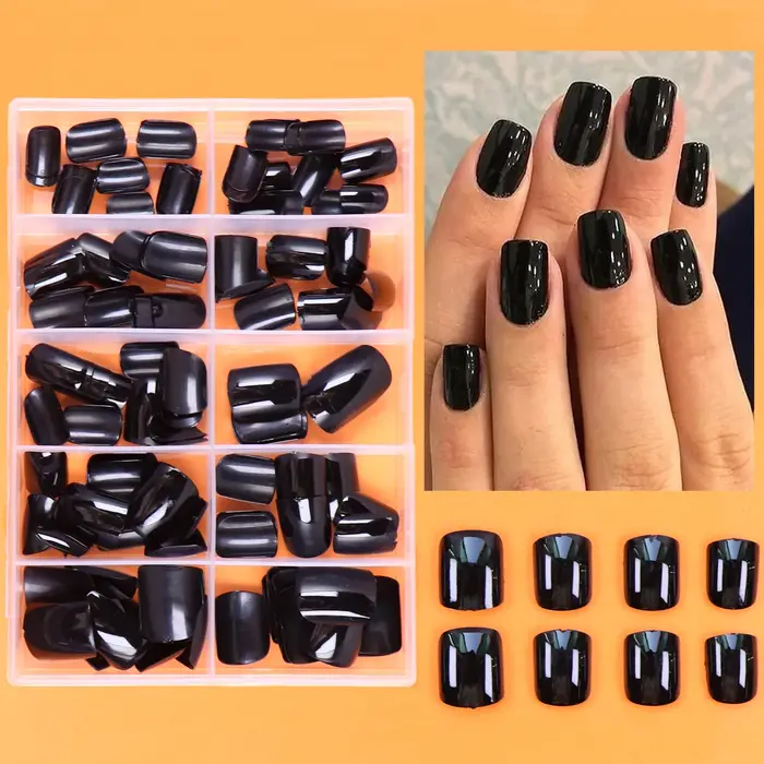 Faux ongles carrés noirs moyens