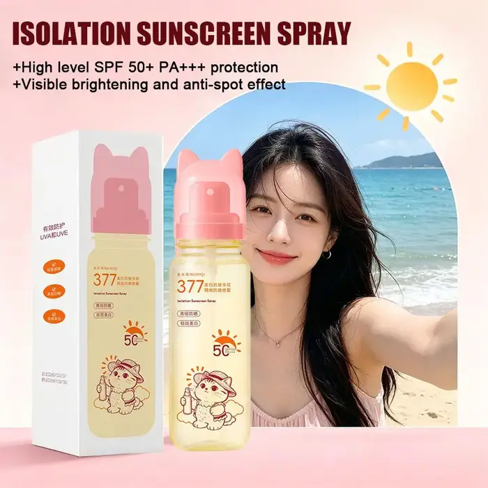 Spray solaire SPF50+ hydratant, anti-ultraviolet, respirant, blanchissant, spray solaire pour le visage, le corps, le cou, soin de la peau