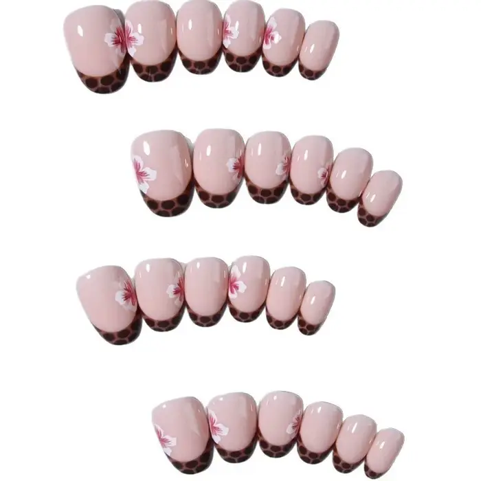 Faux ongles ambre de Style français, 24 pièces, pointes d'ongles à pression courtes et carrées, moti
