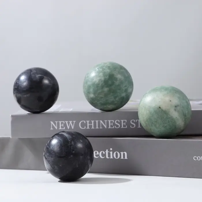 2 jeux de balles de Massage des mains en marbre vert et noir