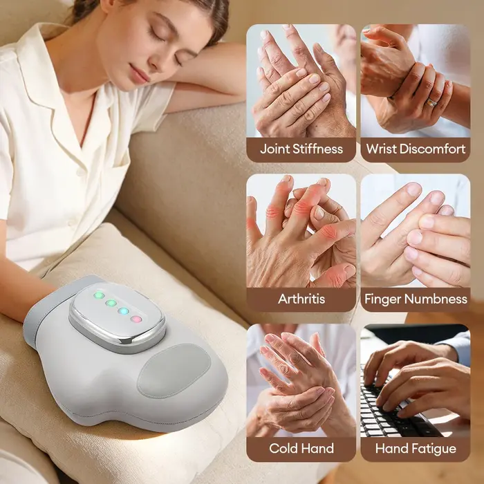 Masseur de mains à 5 niveaux avec compression par airbag