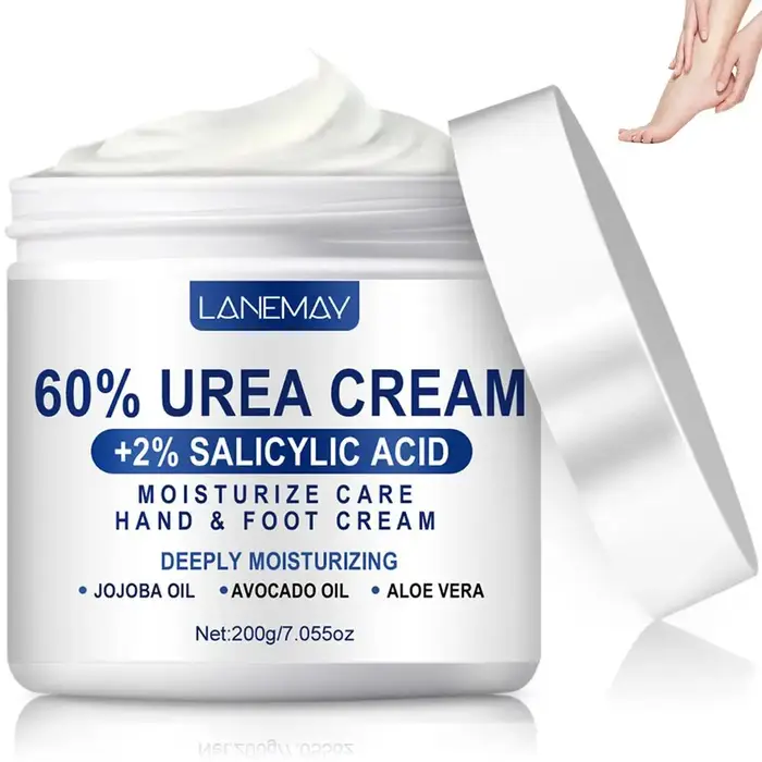 Crème à l'urée 60% et acide salicylique 2%, crème pour les pieds secs et gercés, talons, genoux, cou