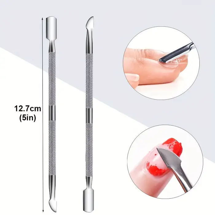 Kit de dissolvant de cuillère à Double extrémité en métal, poussoir à cuticules en acier inoxydable,