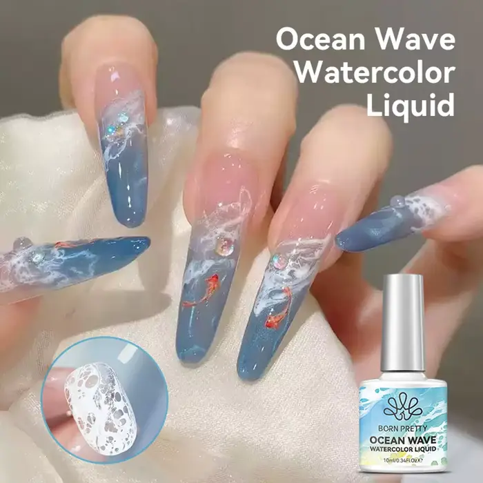 Vernis à ongles gel 10ml Blanc Effet Vague Océanique, Gel à ongles blanc effet aquarelle liquide pou