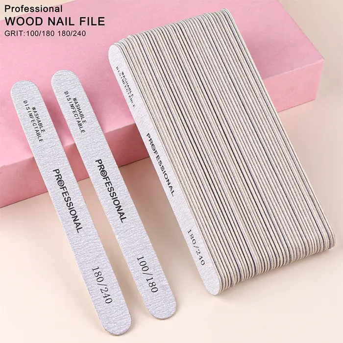 Limes à ongles en bois pour manucure, tampon en bois gris épais et droit, grain 100/180, pédicure pr