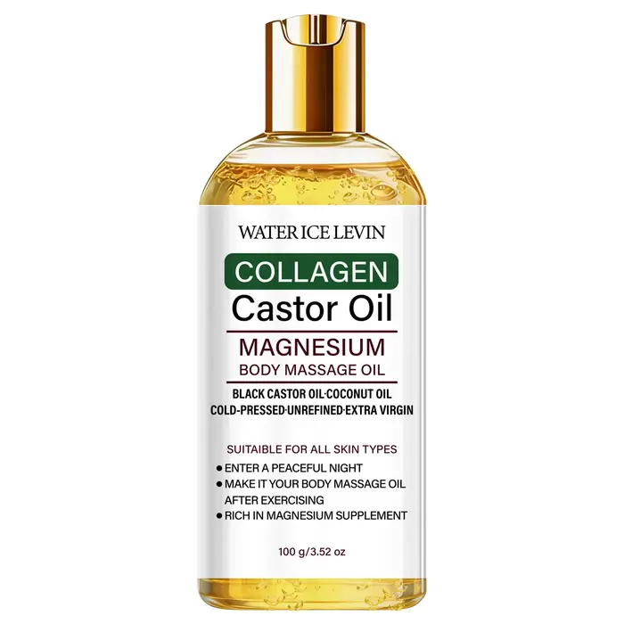Huile de ricin pressée à froid pour massage corporel avec collagène et magnésium