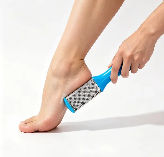 Kit de gommage des pieds pour éliminer les peaux mortes : 1 ensemble de tampons exfoliants double face et 1 pince