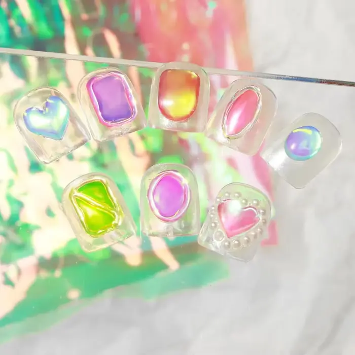 11 feuilles d'autocollants en verre de glace Aurora pour Nail Art, grandes décalcomanies holographiq