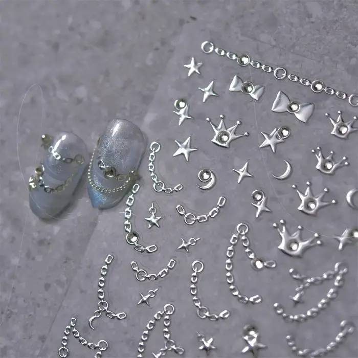 Autocollants pour ongles en chaîne étoile diamant 5D, 1 pièce, or argent, auto-adhésifs, décorations