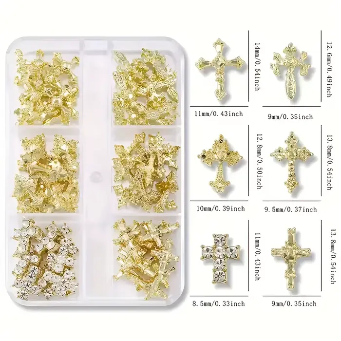 30 pièces par boîte, accessoires pour ongles en forme de croix or et argent, diamants pour ongles st