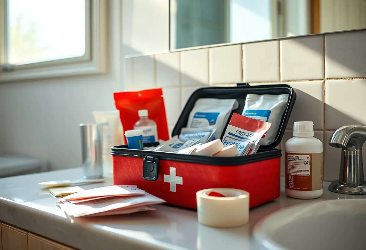 Coffre à premiers soins dans une salle de bains