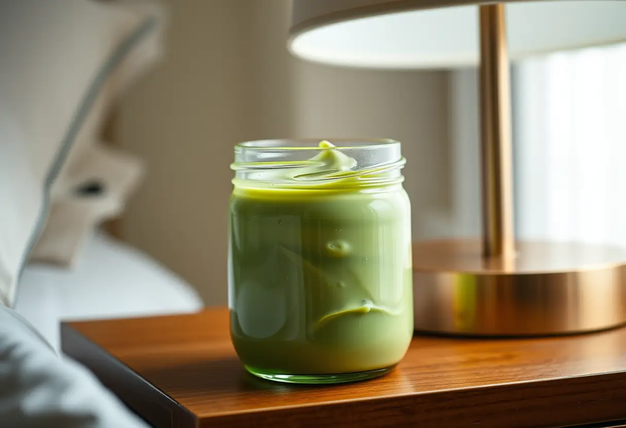 Pot de crème verte sur chevet